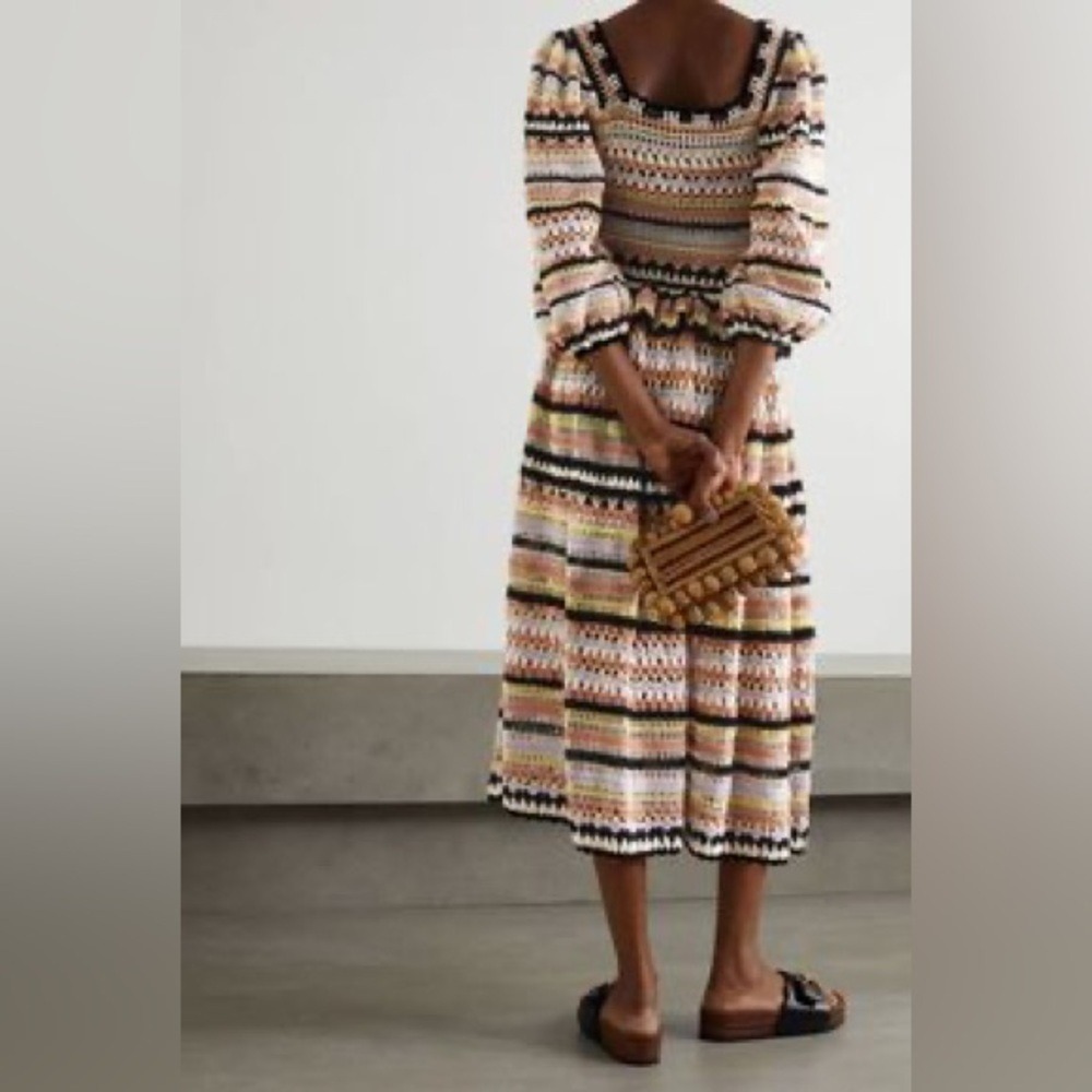 NWT Ulla Johnson Delfina Striped Crochet Cotton Midi Dress Ecru Size small - Picture 10 of 15